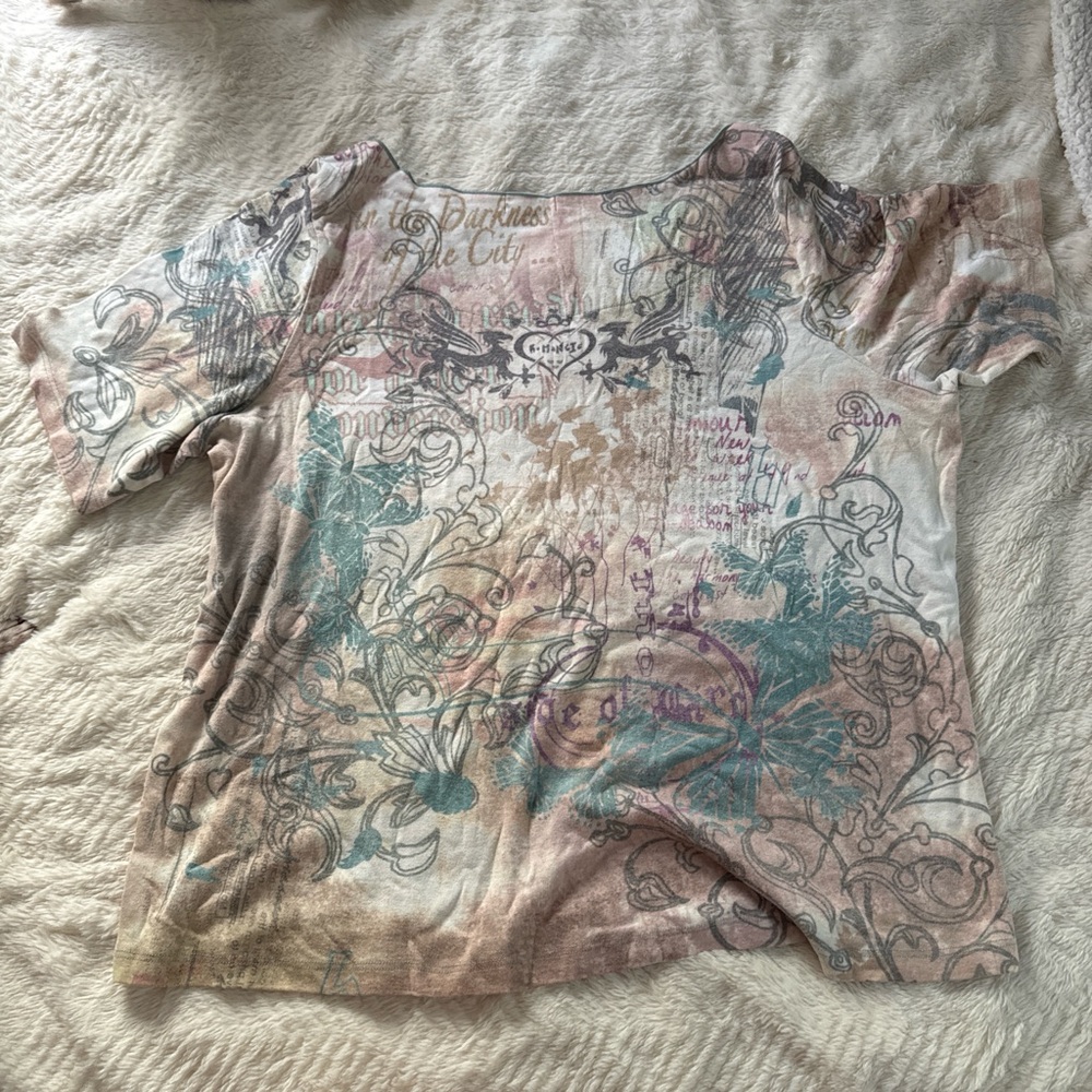 ONE WORLD Multicolor Graphic Short Sleeve Top
